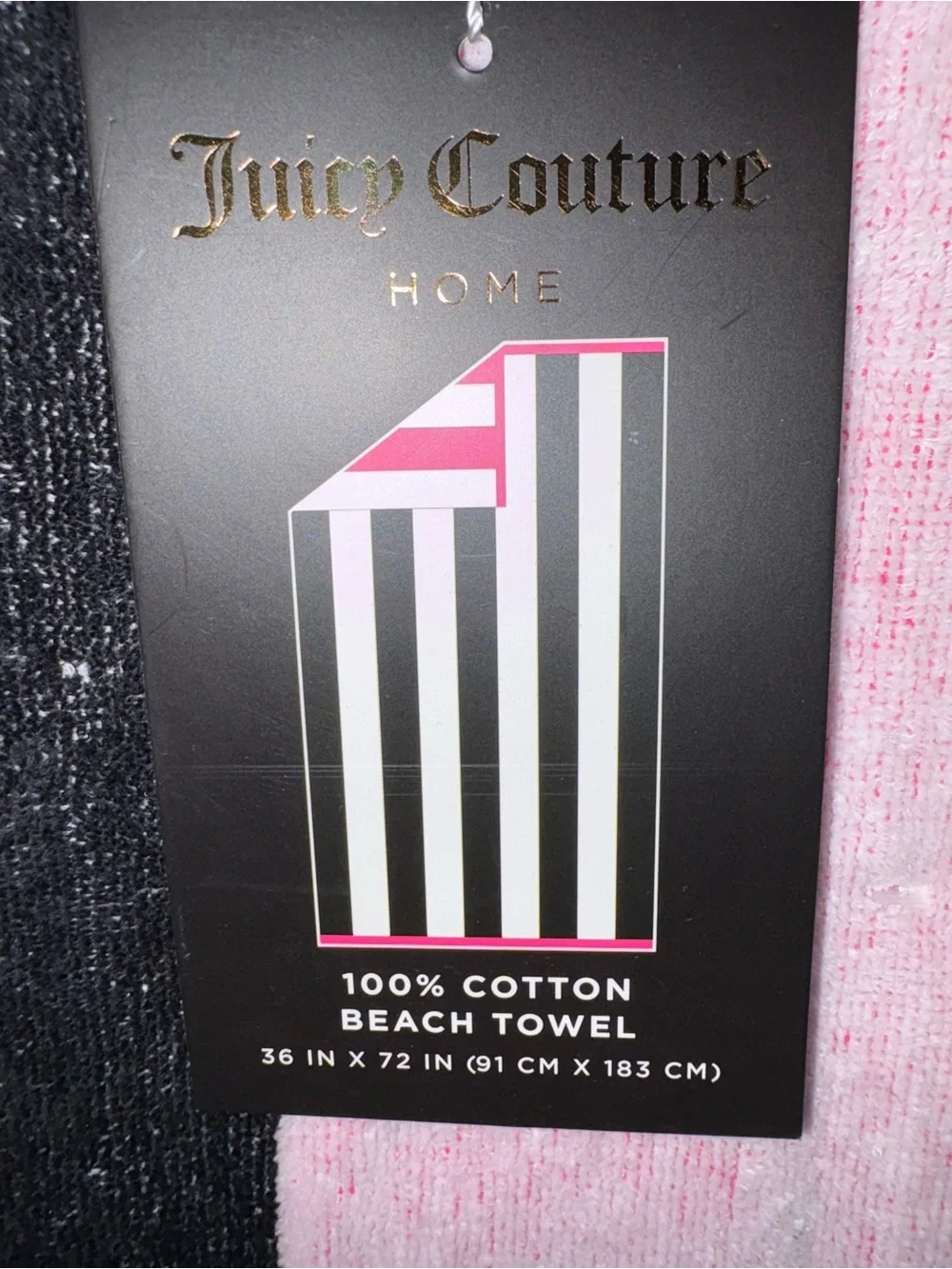 Juicy Couture Black and Light Pink Vertical Stripe Plush Towel